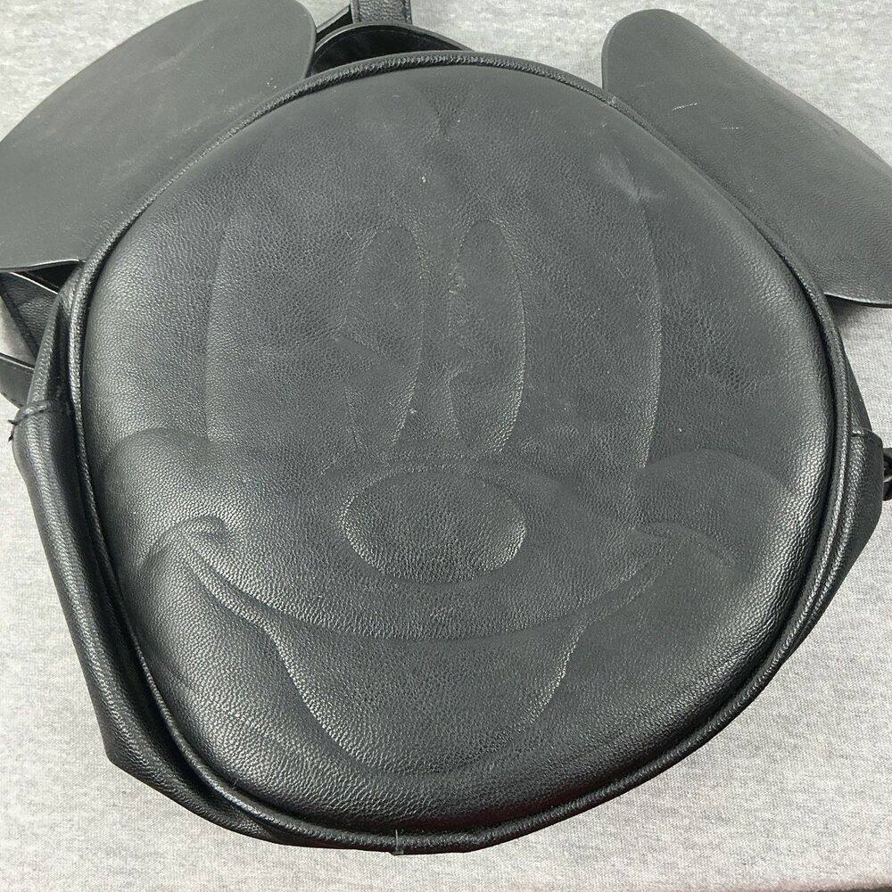 Disney Mickey Mouse Mini Backpack Black Faux Leather Ears Embossed Face - Picture 6 of 7
